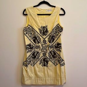Yellow Embroidered Shift Dress